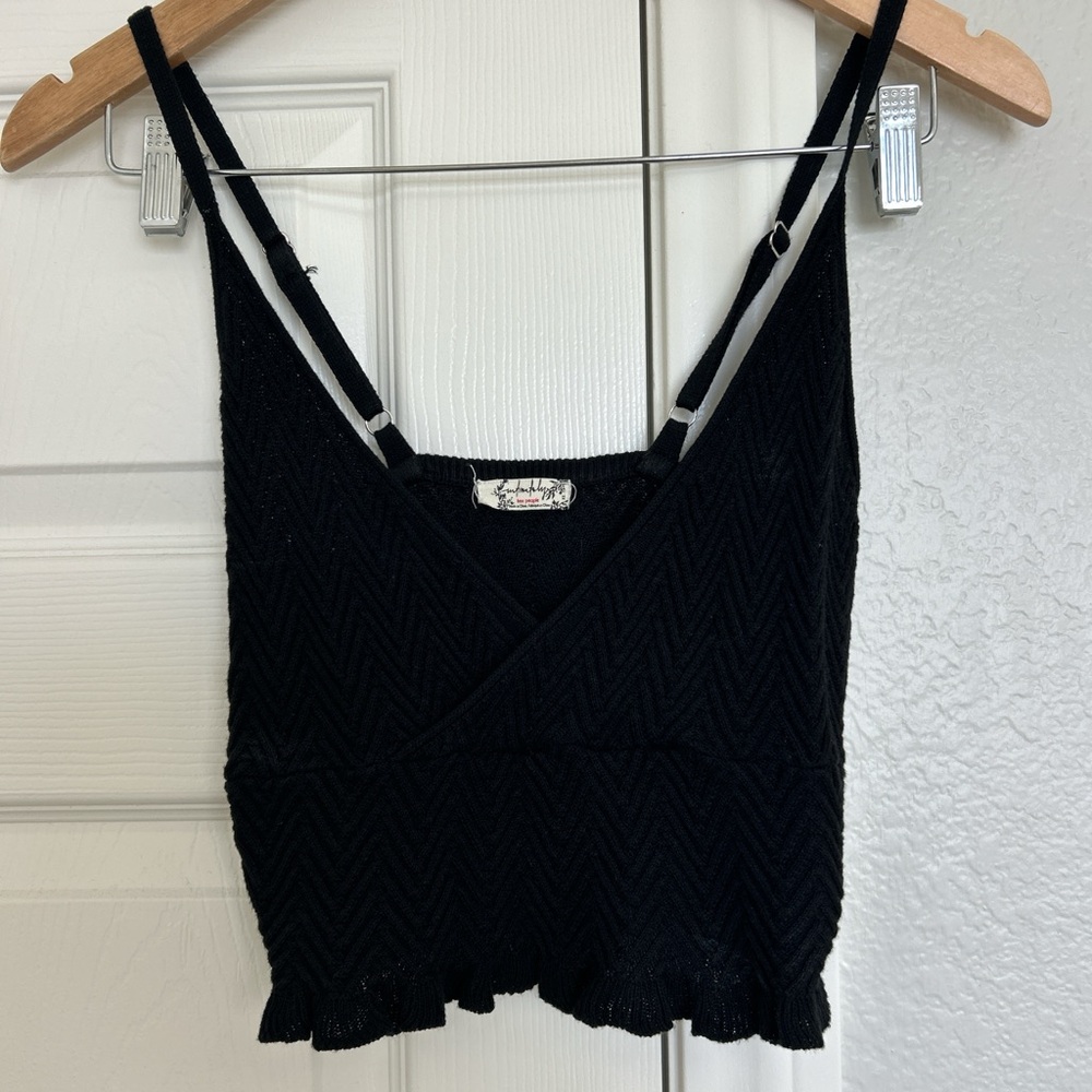 Free People Black Chevron Knit Top